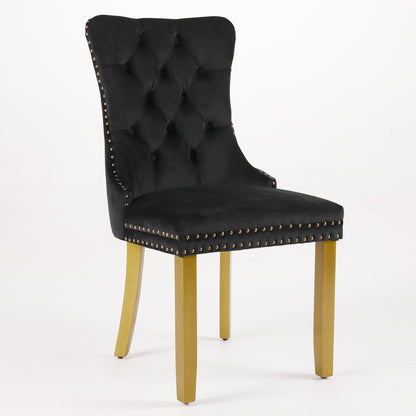Black Velvet Dining Chair Set with Lion Head Pull Ring for Dining Room