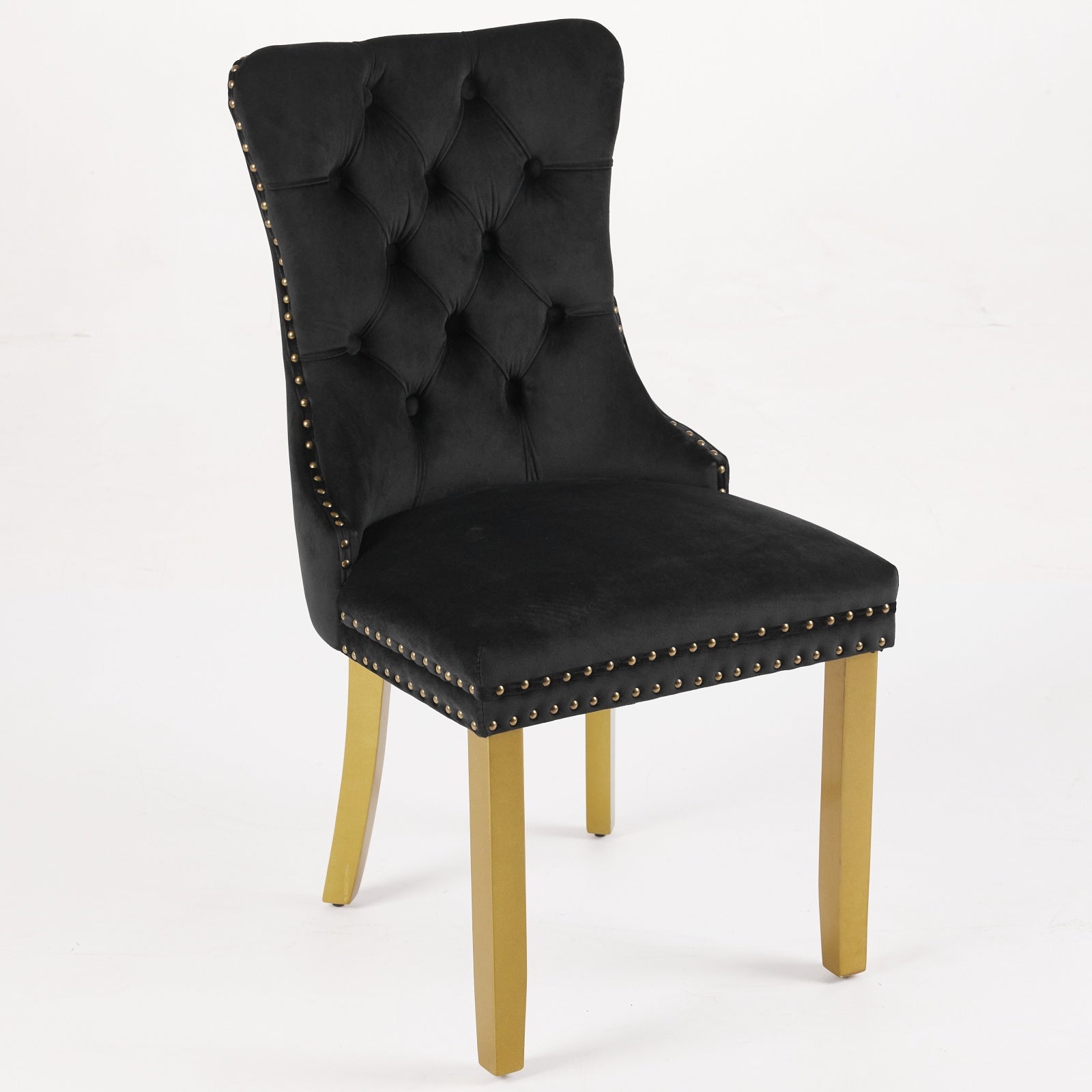 Black Velvet Dining Chair Set with Lion Head Pull Ring for Dining Room