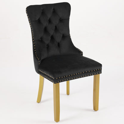 Black Velvet Dining Chair Set with Lion Head Pull Ring for Dining Room