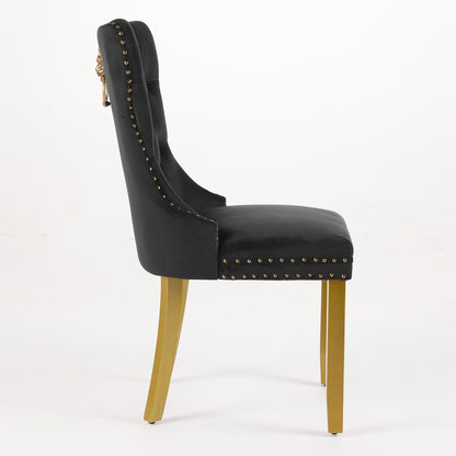 Black Velvet Dining Chair Set with Lion Head Pull Ring for Dining Room