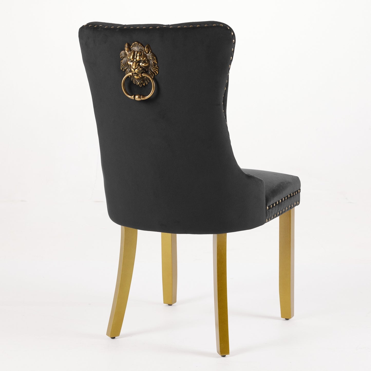 Black Velvet Dining Chair Set with Lion Head Pull Ring for Dining Room