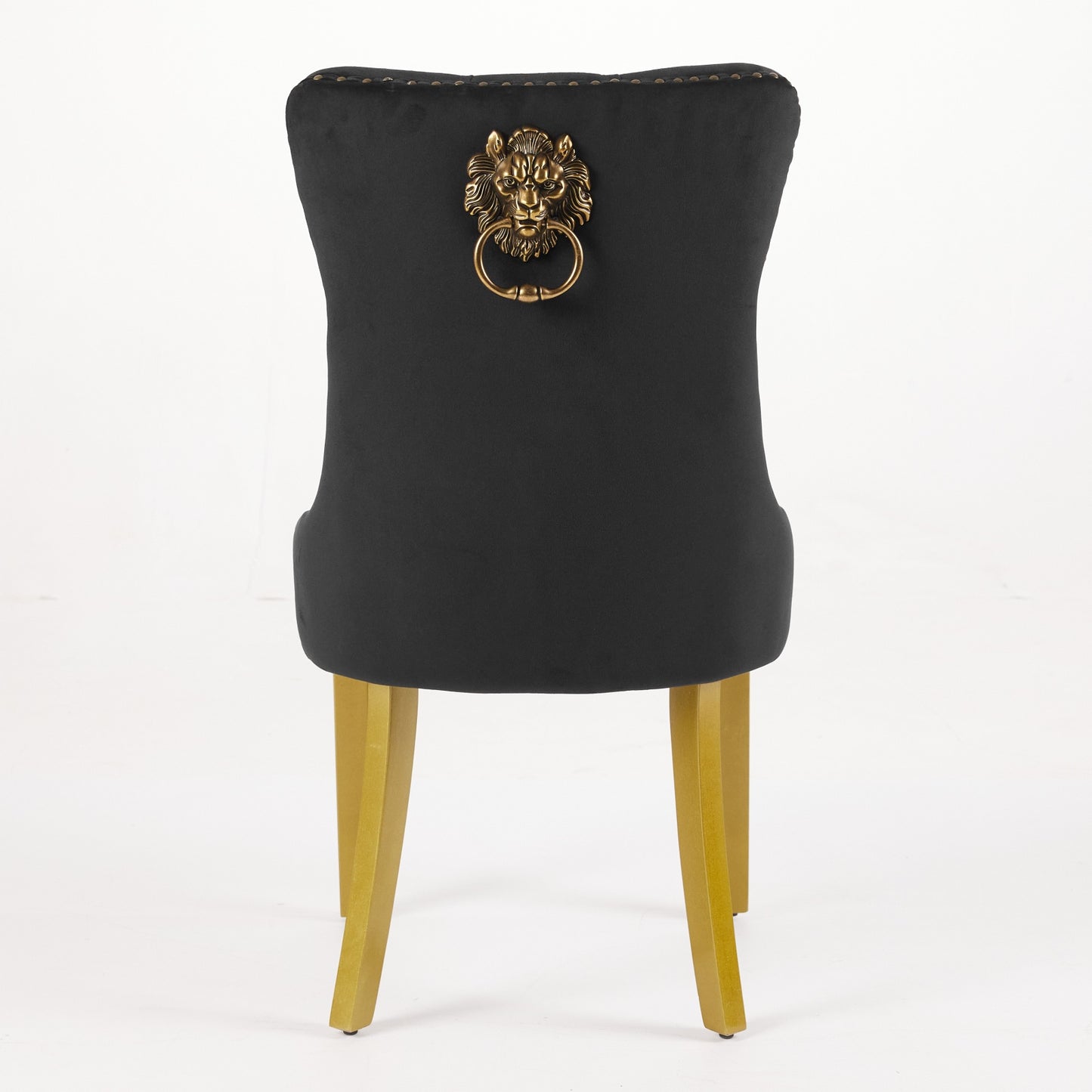 Black Velvet Dining Chair Set with Lion Head Pull Ring for Dining Room
