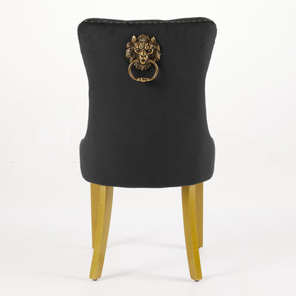 Black Velvet Dining Chair Set with Lion Head Pull Ring for Dining Room