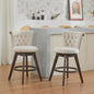 26" Counter Height Bar Stools Set of 2, 360° Swivel Stools with Back & Hand - Tufted Button - Trimmed Edges, Upholstered Velvet Kitchen Counter Stools on Wood Legs,Beige,SW1868BG