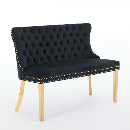 Black Velvet Dining Bench Mid Century Modern Seating for Kitchen