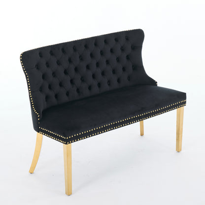 Black Velvet Dining Bench Mid Century Modern Seating for Kitchen