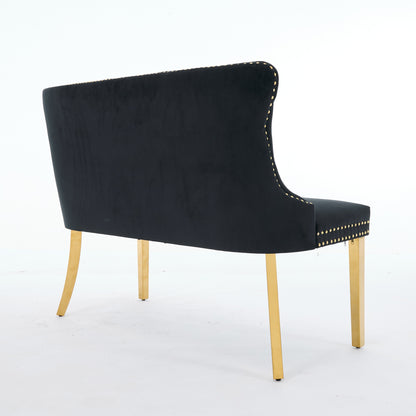 Black Velvet Dining Bench Mid Century Modern Seating for Kitchen