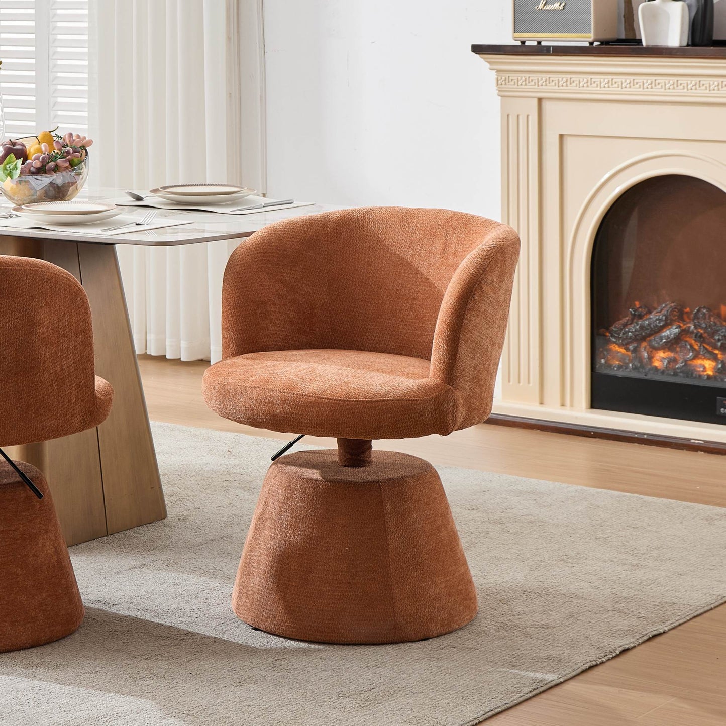 Adjustable Height 360° Swivel Bar Stool, Modern Chenille Upholstered Round Dining Chair, Ergonomic Accent Vanity Chair for Bedroom,Kitchen Island & Pub, Single Pack, Terracotta & Orange color,SW1878OG