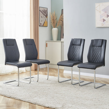 Modern Dining Chairs with Faux Leather Padded Seat Dining Living Room Chairs Upholstered Chair with Metal Legs Design for Kitchen, Living, Bedroom, Dining Room Side Chairs Set of 4 (Black+PU) C-001