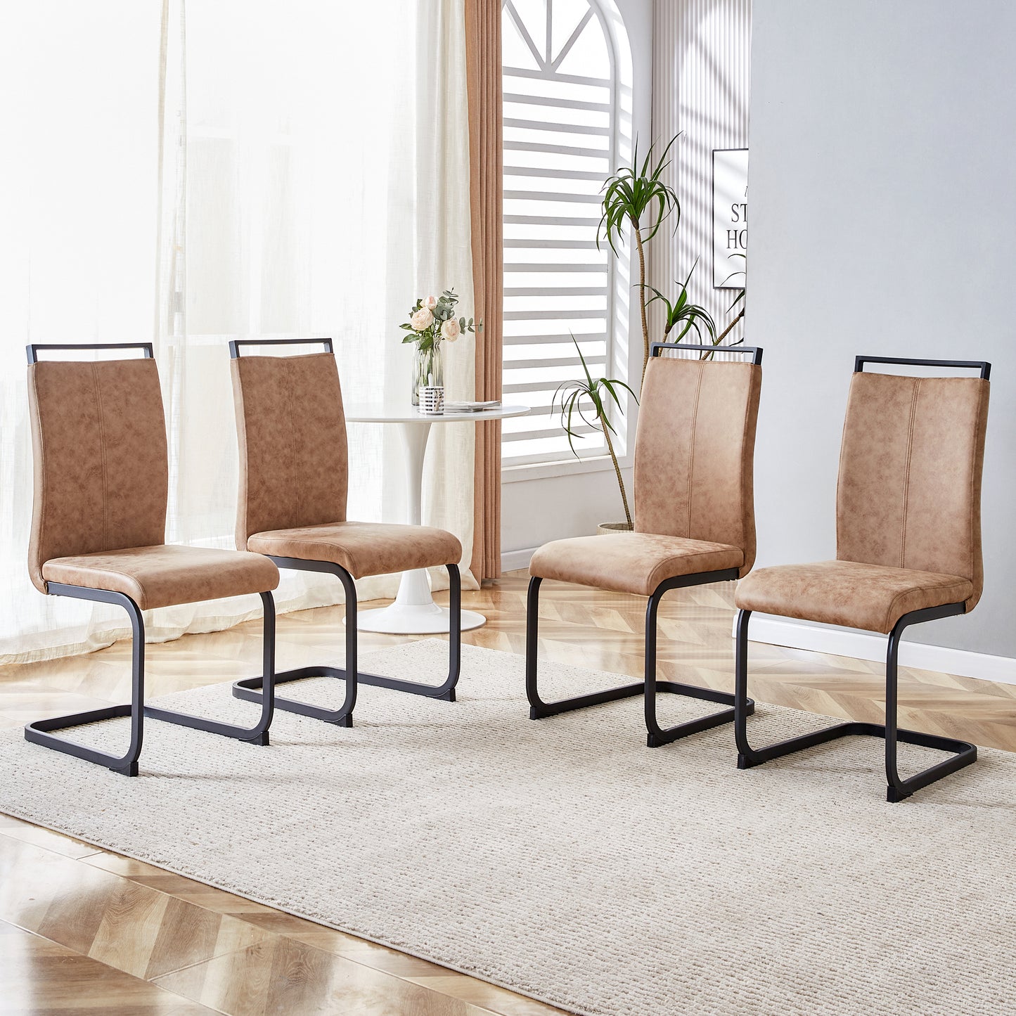 Modern Brown Dining Chairs - Set of 4 Fabric Upholstered Side Chairs