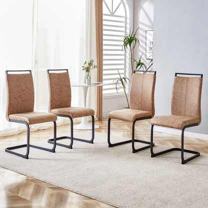 Modern Brown Dining Chairs - Set of 4 Fabric Upholstered Side Chairs