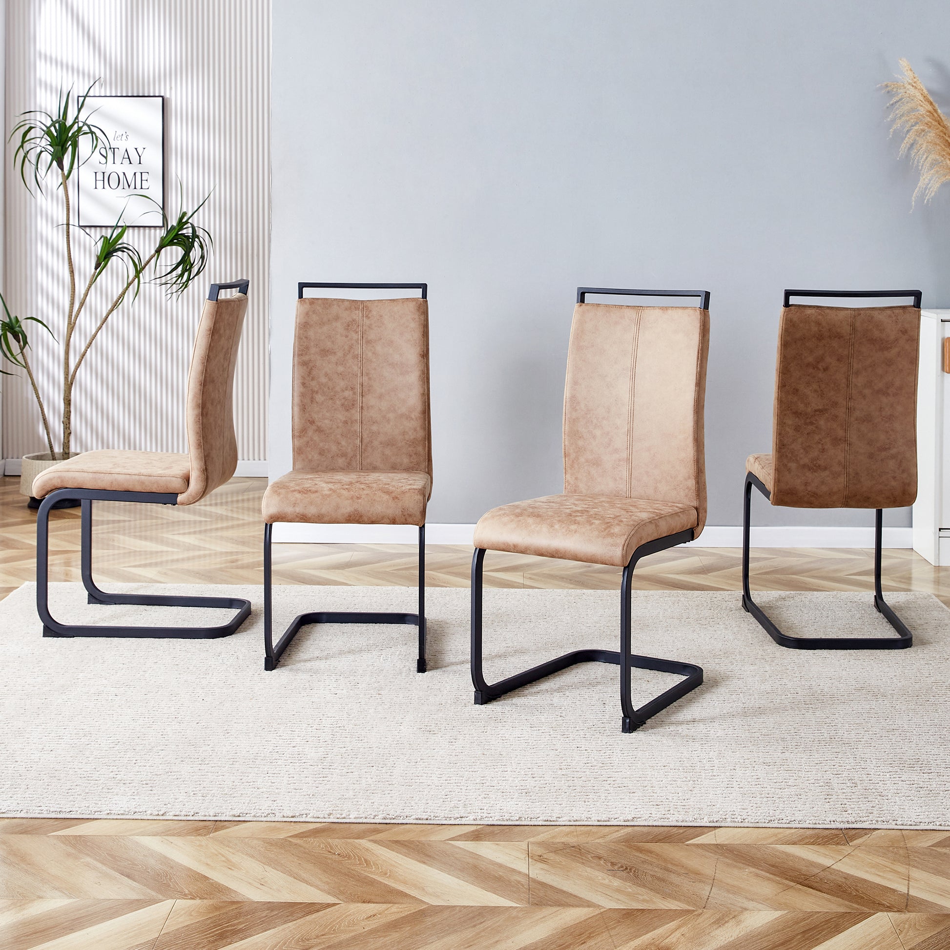 Modern Brown Dining Chairs - Set of 4 Fabric Upholstered Side Chairs