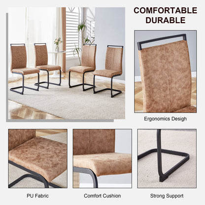 Modern Brown Dining Chairs - Set of 4 Fabric Upholstered Side Chairs