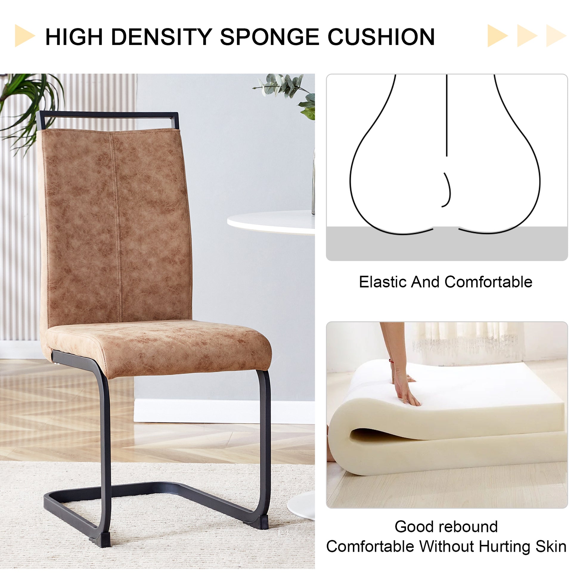 Modern Brown Dining Chairs - Set of 4 Fabric Upholstered Side Chairs