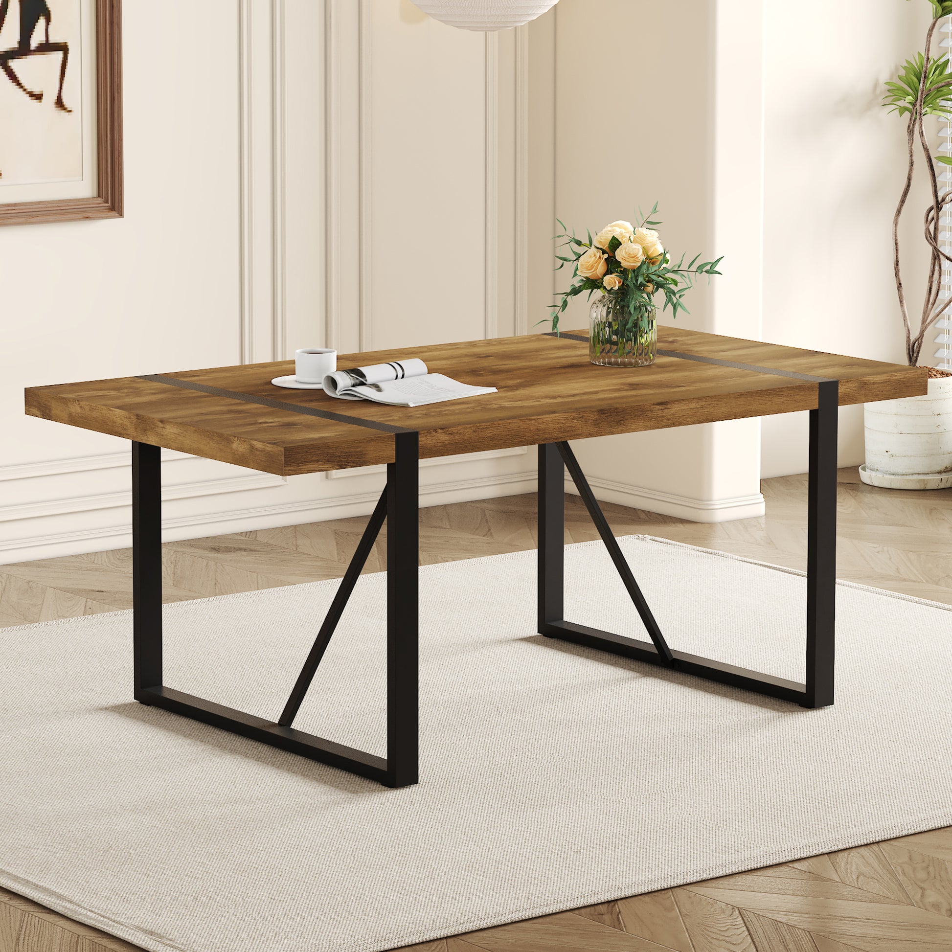 Rustic Wood Dining Table - Seats 4-6, Industrial Style