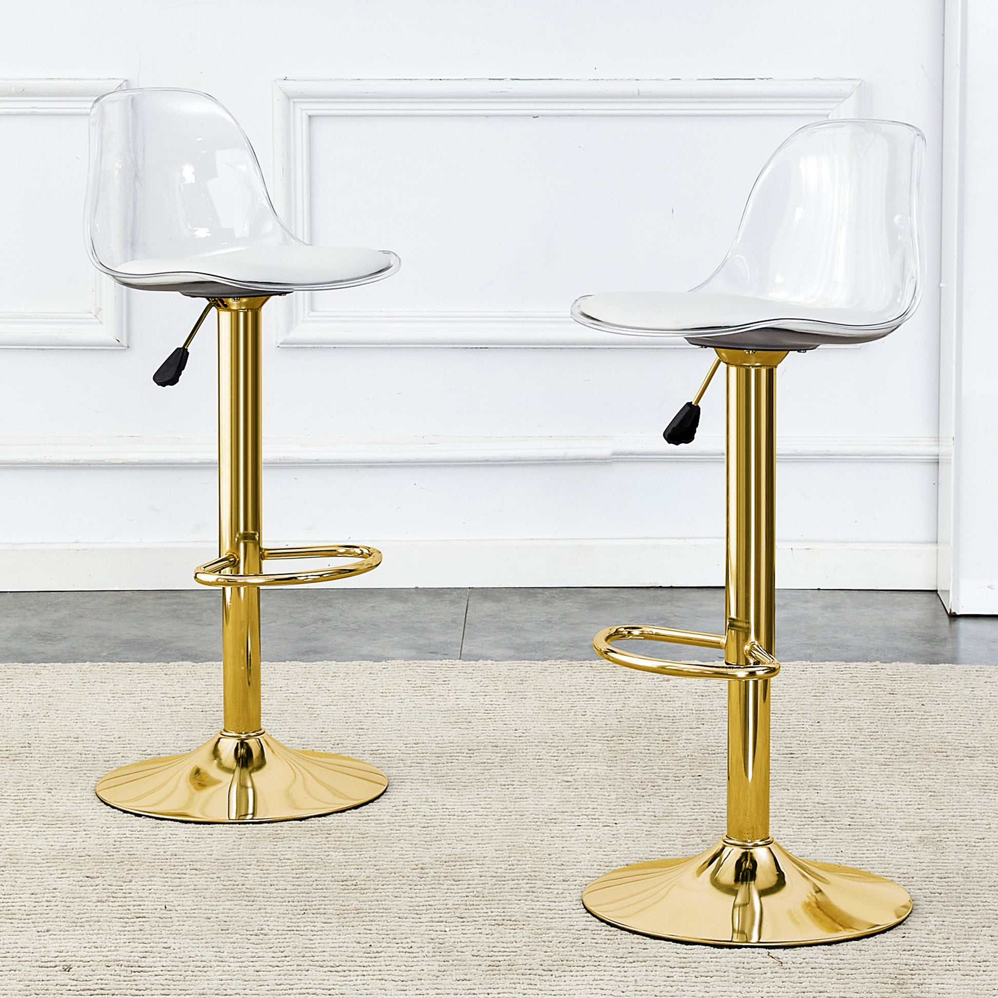 Gold PU Bar Stools Set of 2 - Modern Bar Chairs
