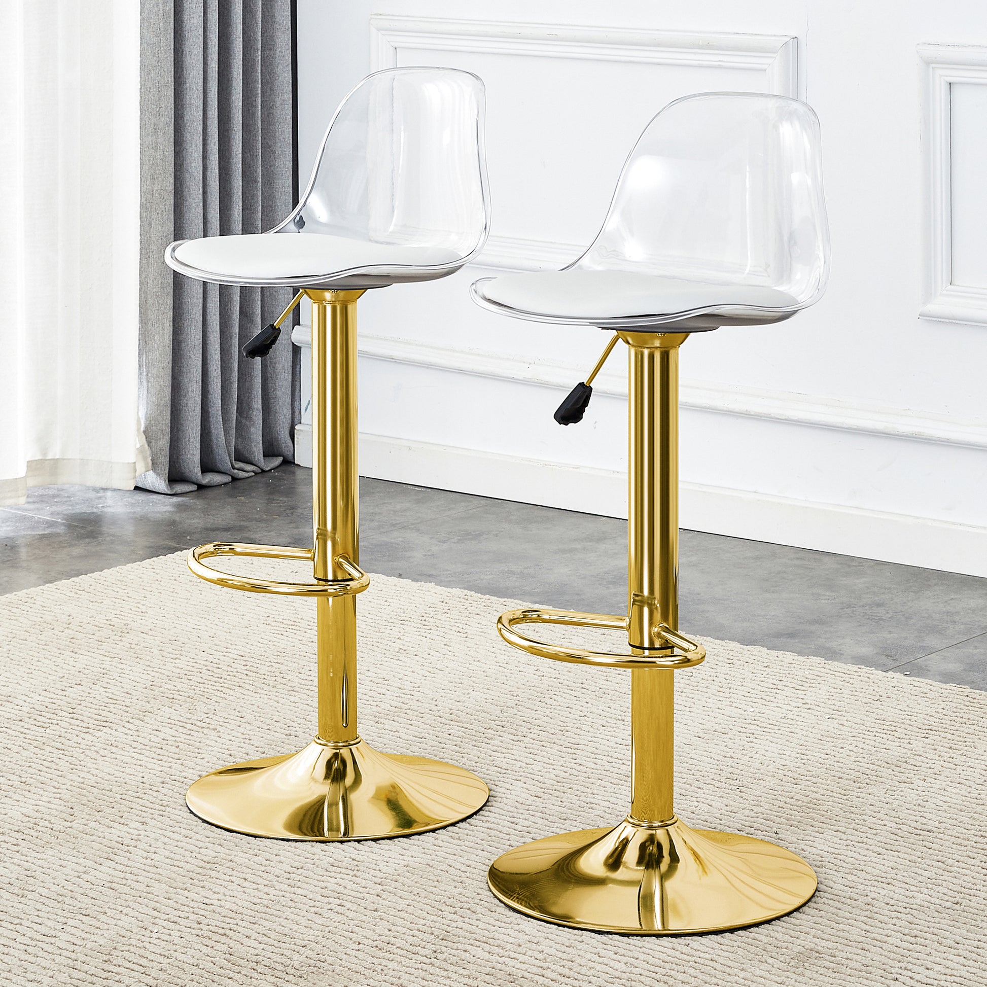Gold PU Bar Stools Set of 2 - Modern Bar Chairs