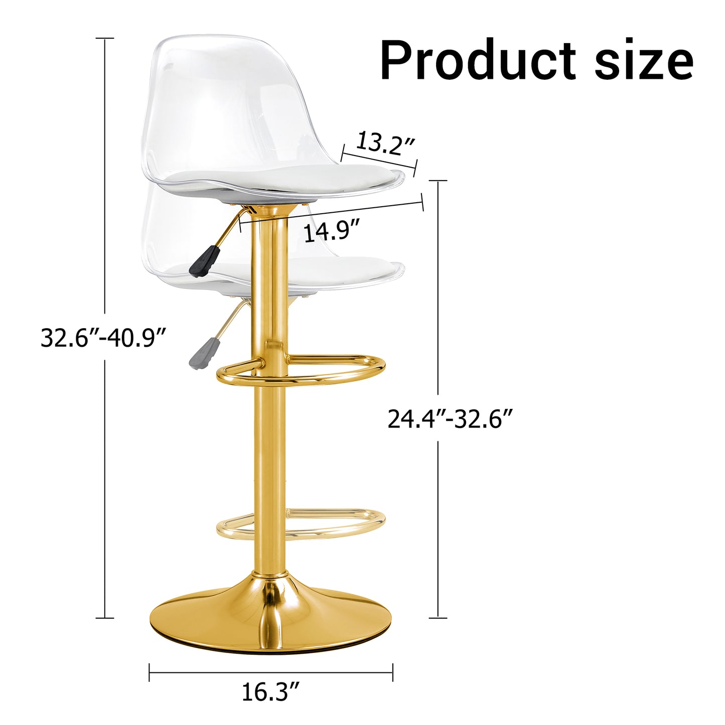 Gold PU Bar Stools Set of 2 - Modern Bar Chairs