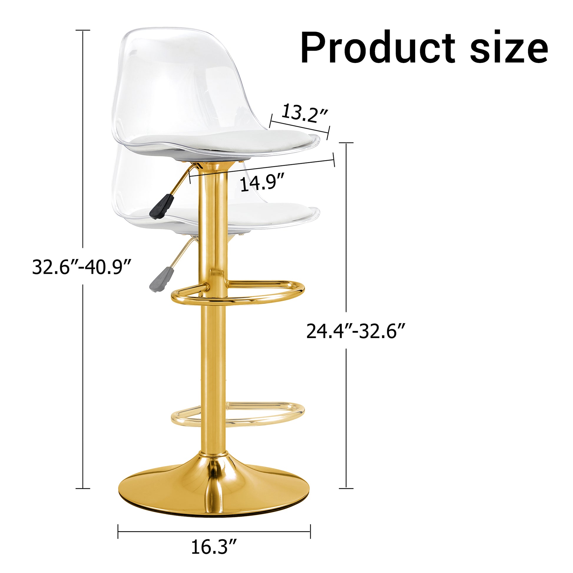 Gold PU Bar Stools Set of 2 - Modern Bar Chairs