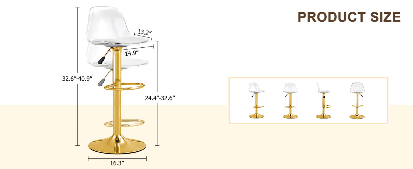 Gold PU Bar Stools Set of 2 - Modern Bar Chairs