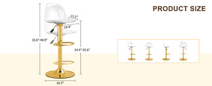 Gold PU Bar Stools Set of 2 - Modern Bar Chairs