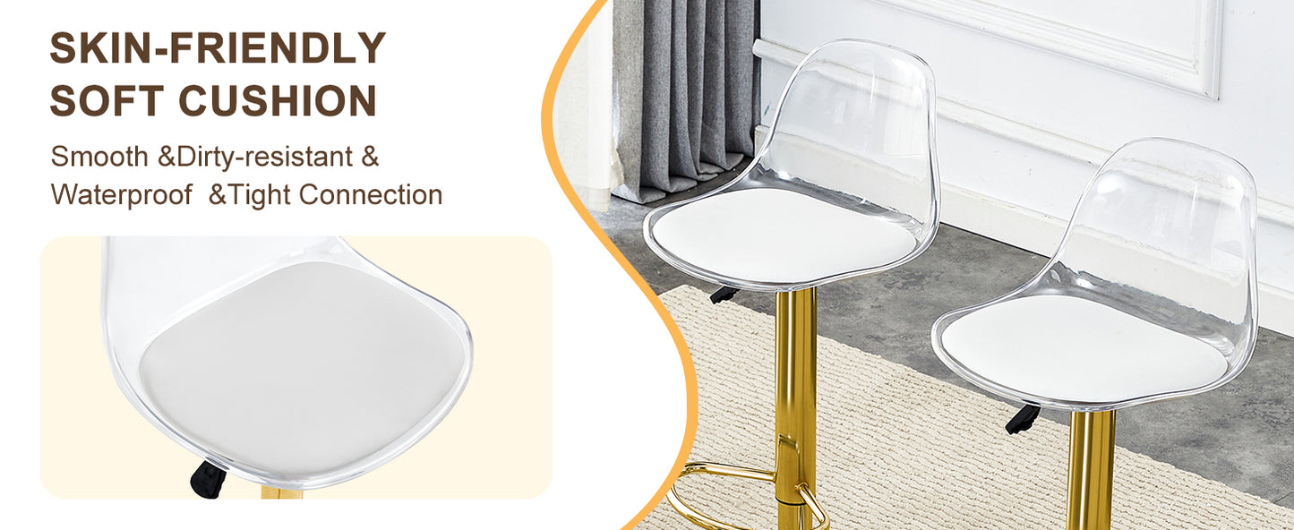 Gold PU Bar Stools Set of 2 - Modern Bar Chairs