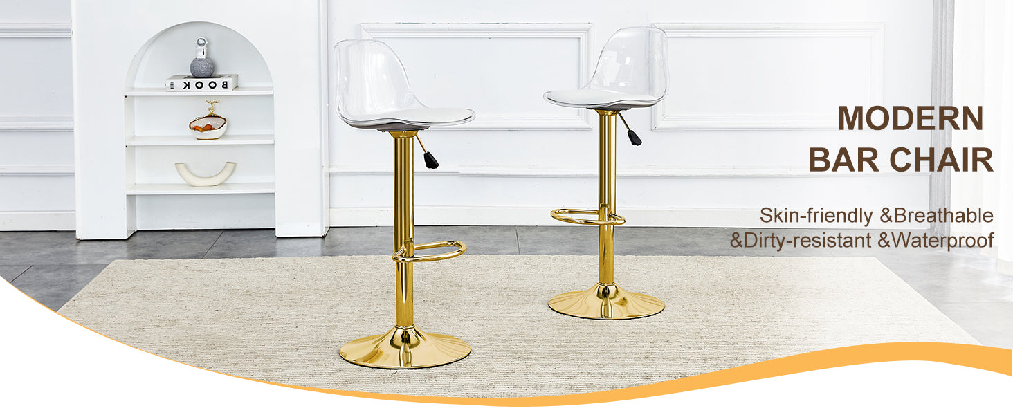 Gold PU Bar Stools Set of 2 - Modern Bar Chairs