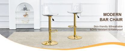 Gold PU Bar Stools Set of 2 - Modern Bar Chairs