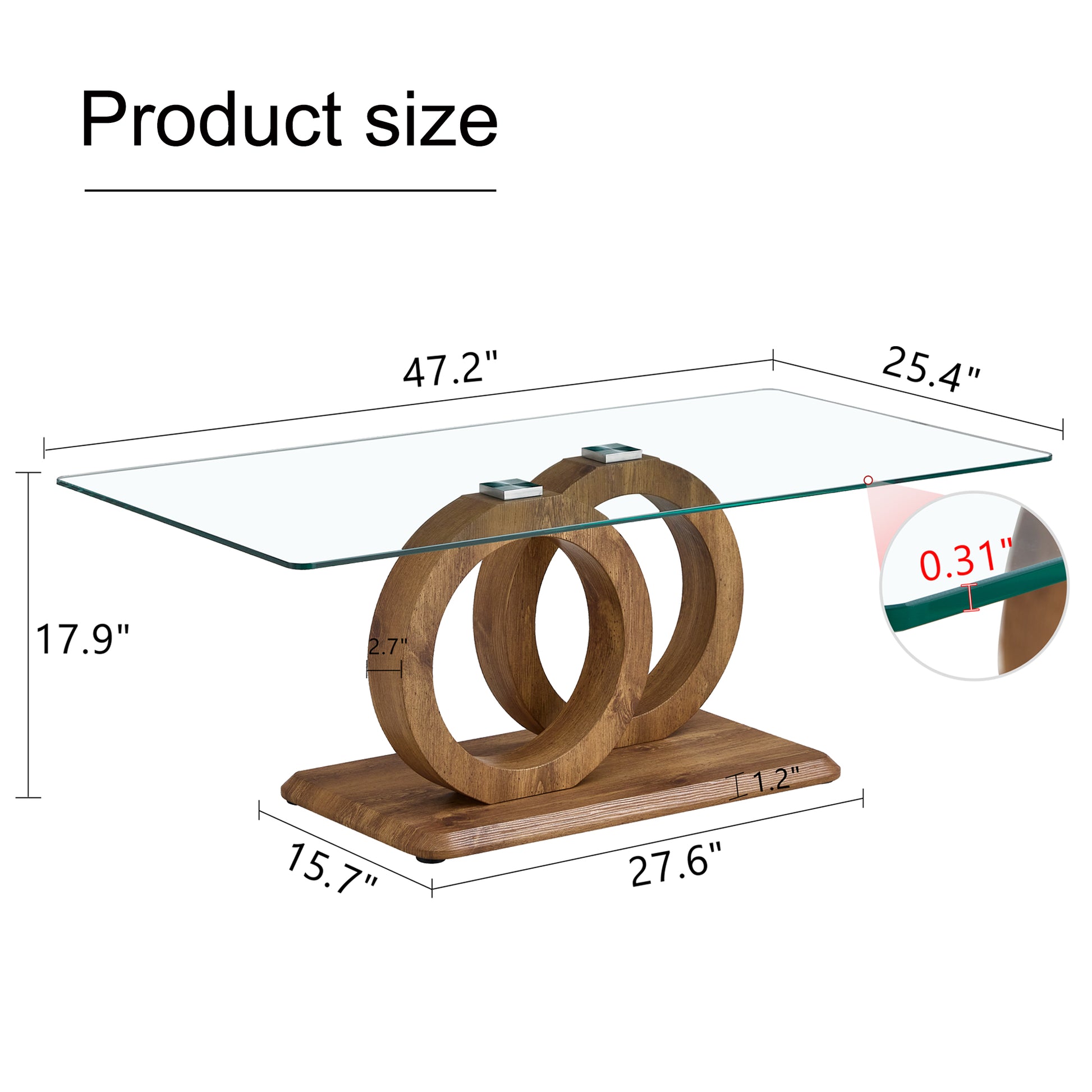Modern Glass Coffee Table with Natural Wood Legs for Living Room