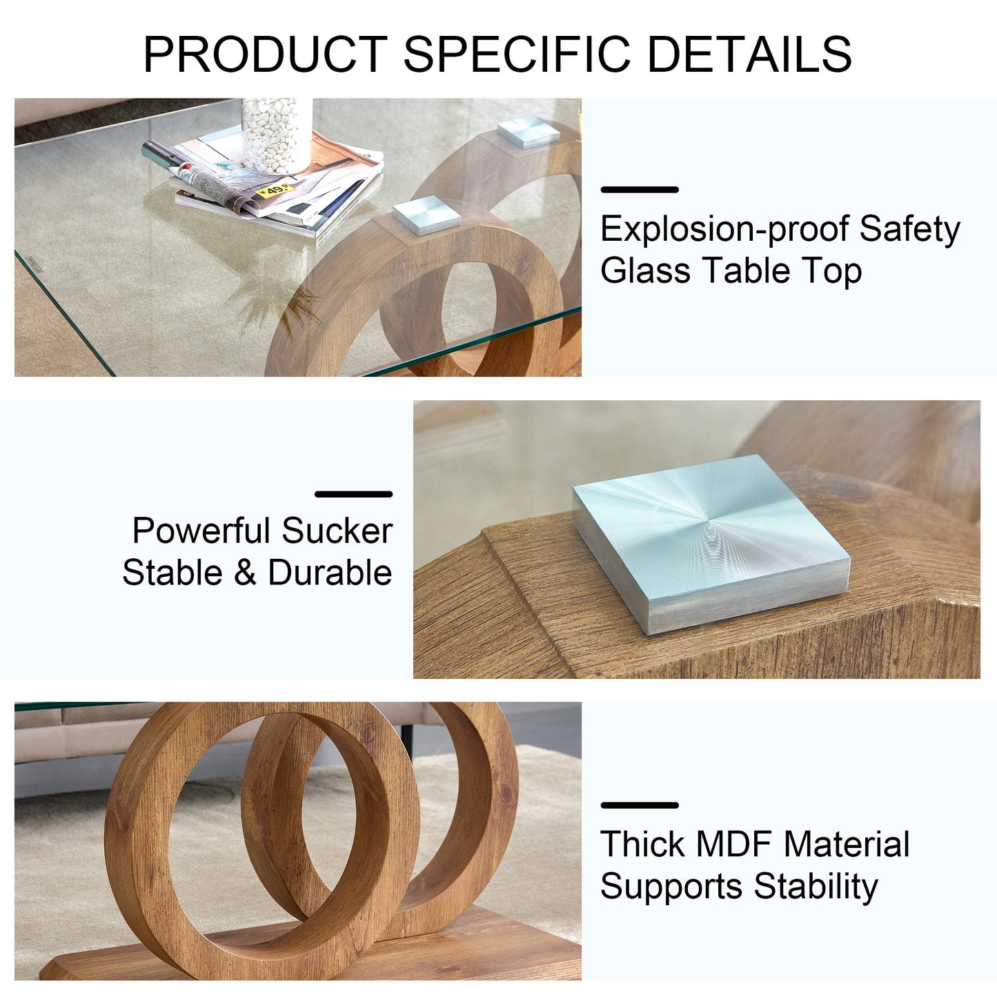 Modern Glass Coffee Table with Natural Wood Legs for Living Room