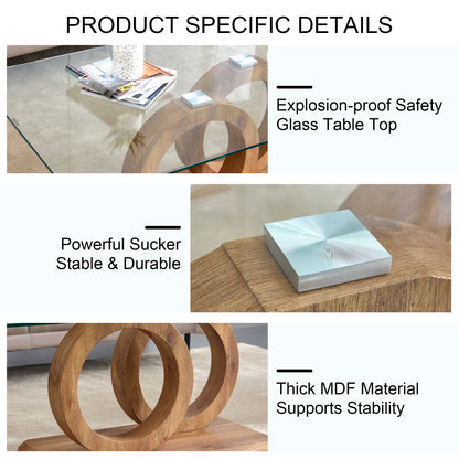 Modern Glass Coffee Table with Natural Wood Legs for Living Room