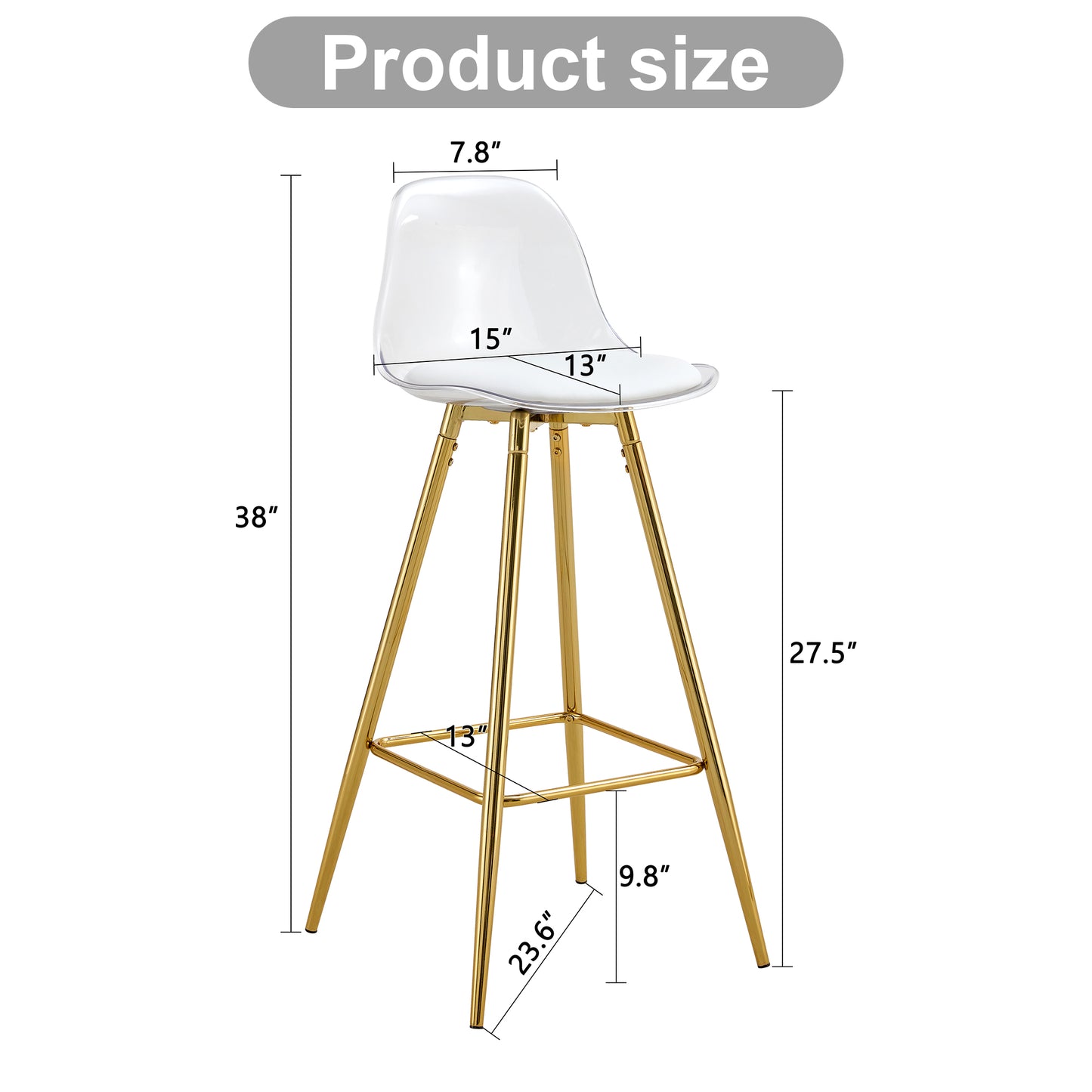 White Gold Metal Bar Chair for Kitchen Dining Room Seating