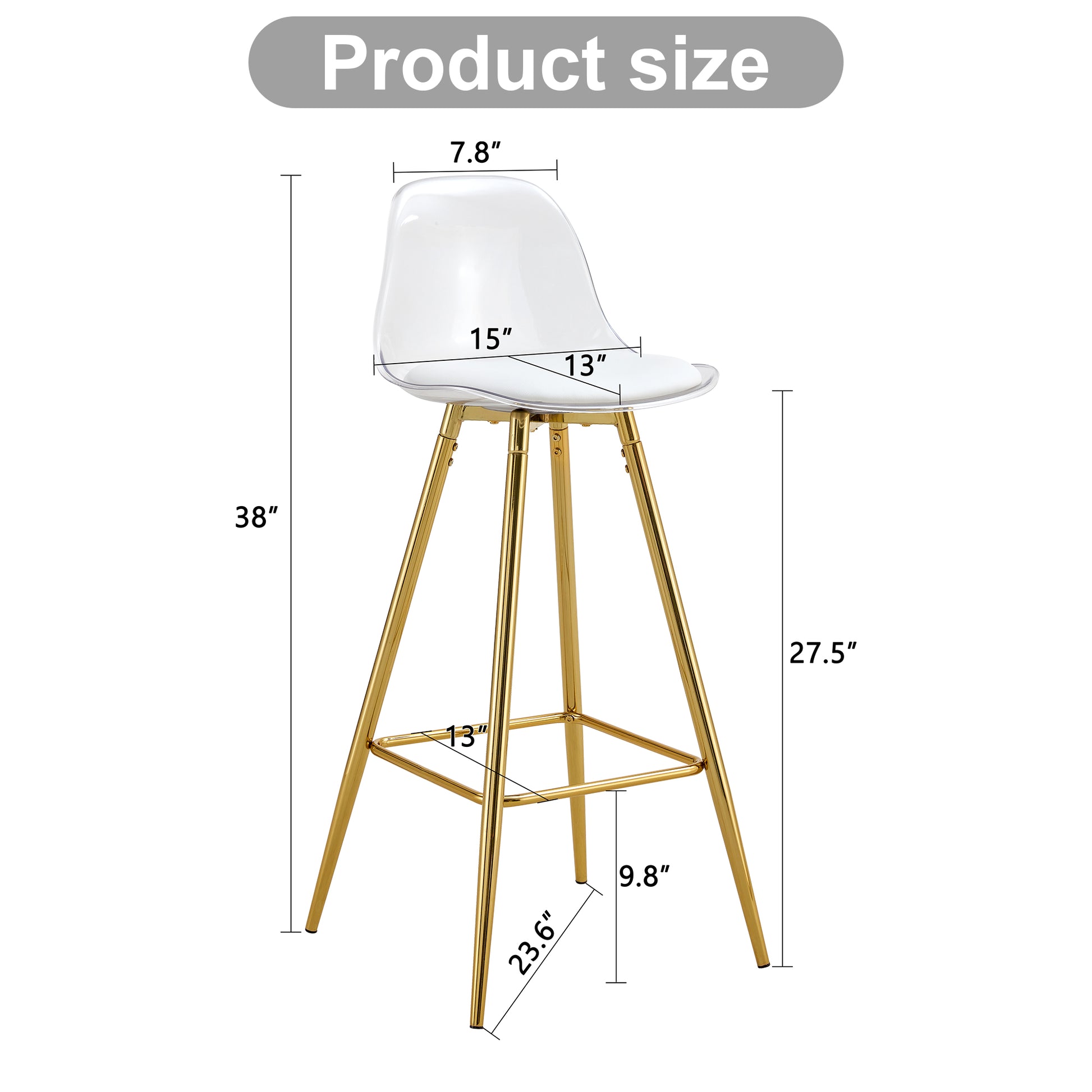 White Gold Metal Bar Chair for Kitchen Dining Room Seating