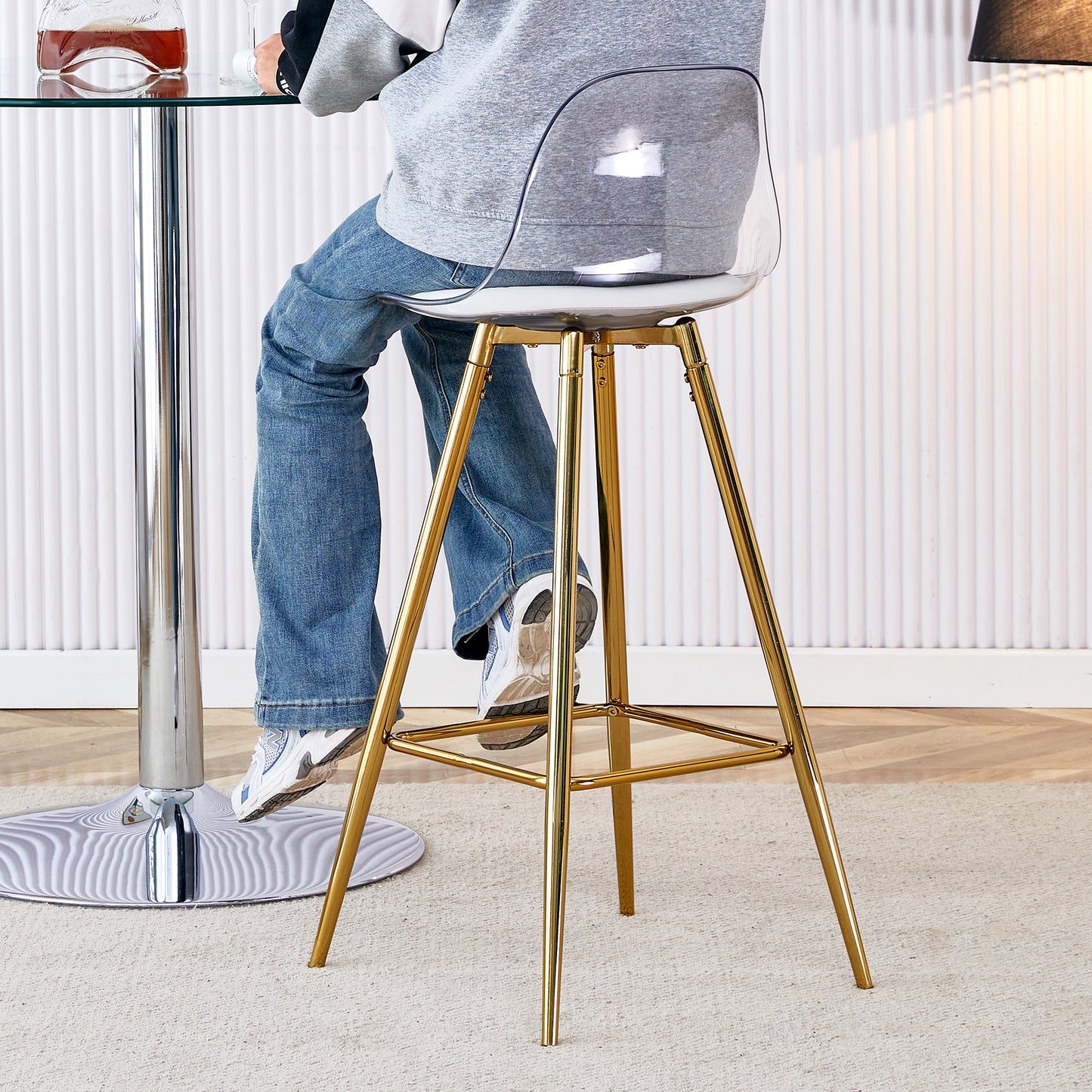 White Gold Metal Bar Chair for Kitchen Dining Room Seating