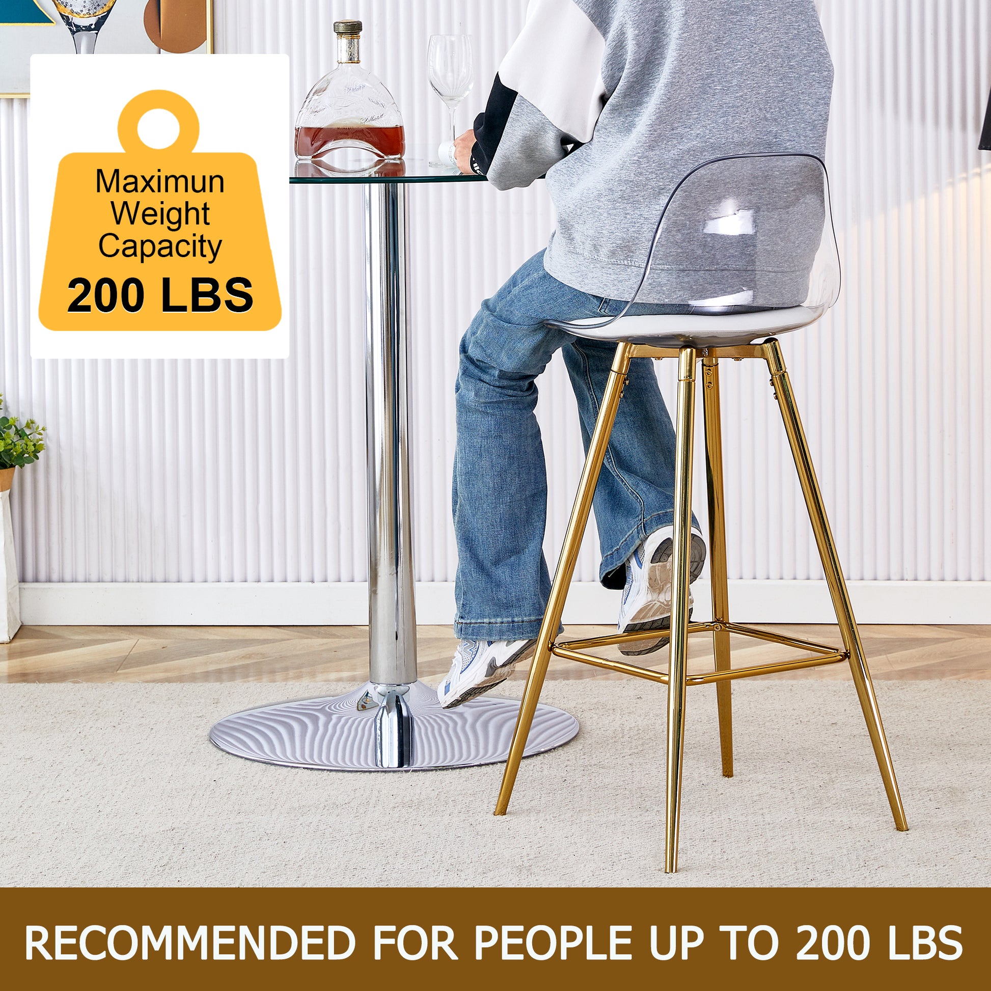 White Gold Metal Bar Chair for Kitchen Dining Room Seating