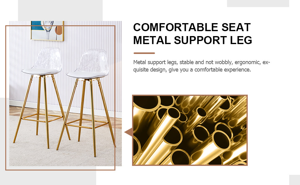 White Gold Metal Bar Chair for Kitchen Dining Room Seating