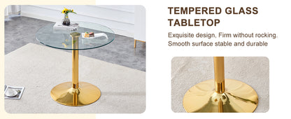 35 Inch Round Glass Dining Table - Gold Metal Legs for Dining Room