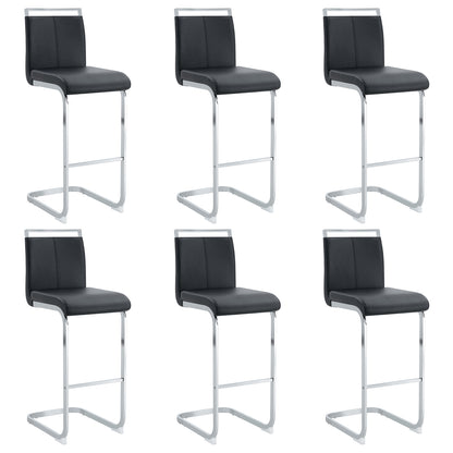 Modern and beautiful bar stool upholstered in PU leather with C-shaped silver metal legs for dining rooms, kitchens, terraces and guest office chairs.(set of 6) (black+PU)