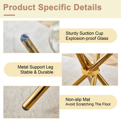 Round Glass Dining Table - Gold Metal Legs - 36.6" Diameter