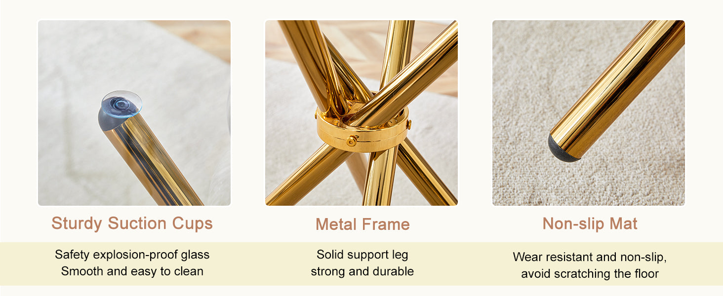 Round Glass Dining Table - Gold Metal Legs - 36.6" Diameter