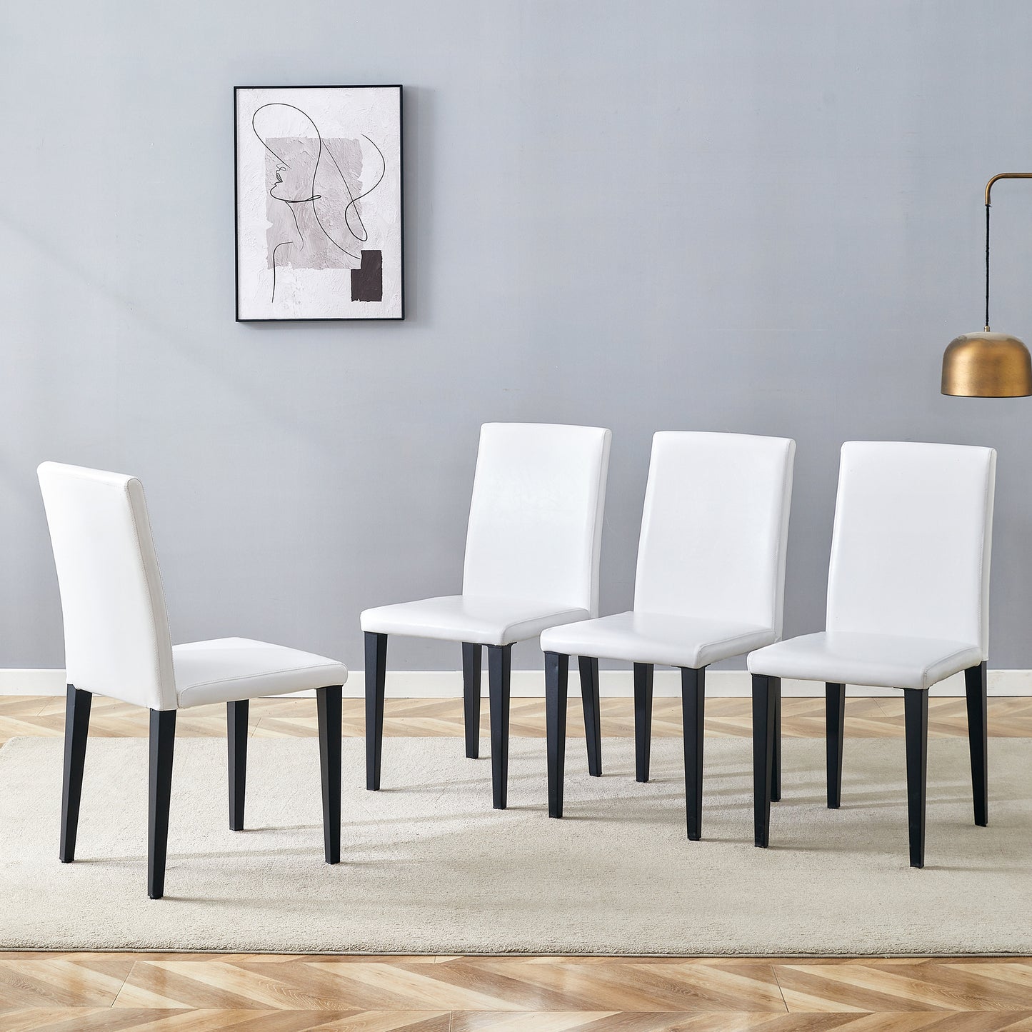 White Black Dining Chairs Set - 4 Modern Chairs 35.4" High