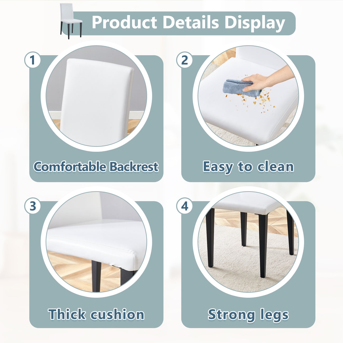 White Black Dining Chairs Set - 4 Modern Chairs 35.4" High
