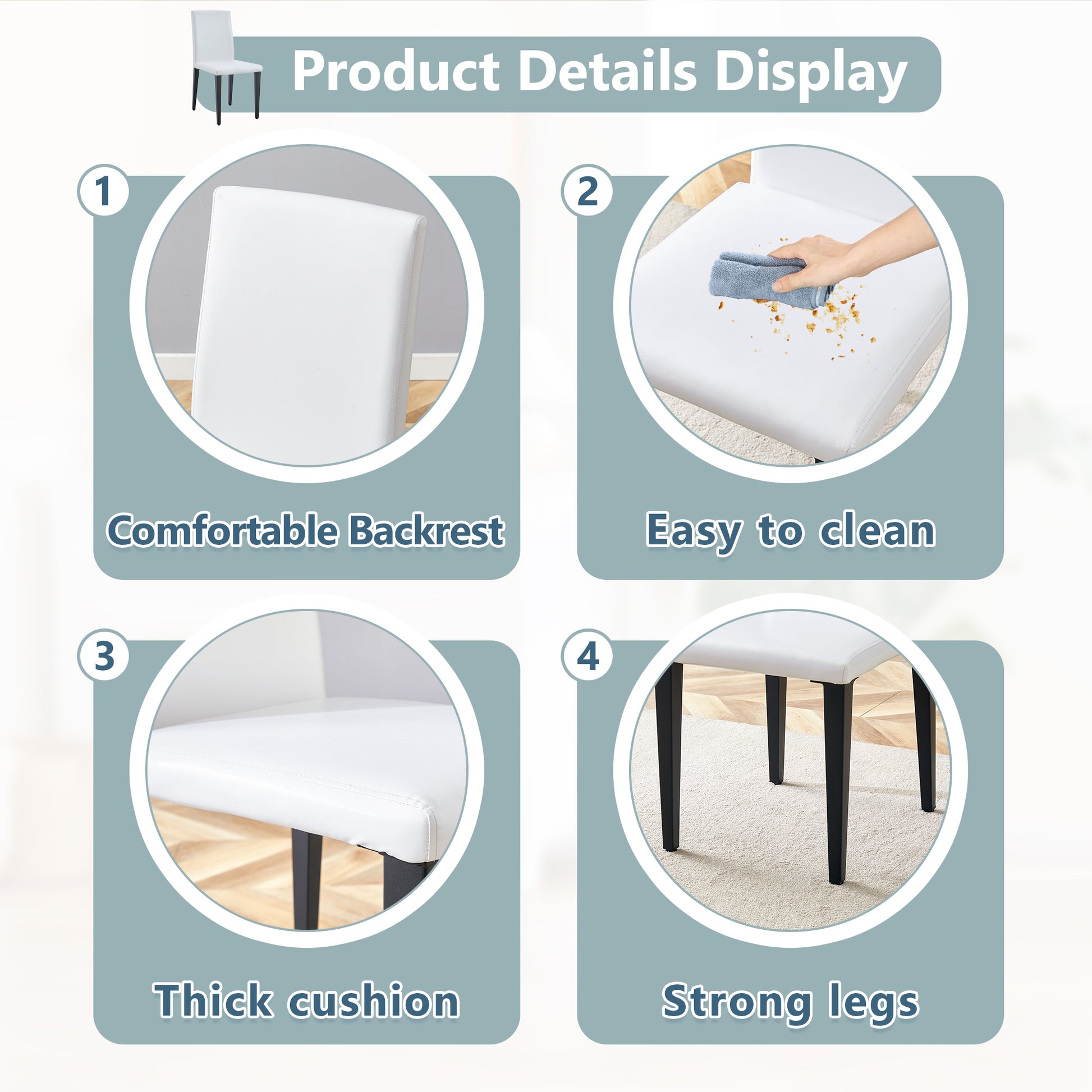 White Black Dining Chairs Set - 4 Modern Chairs 35.4" High