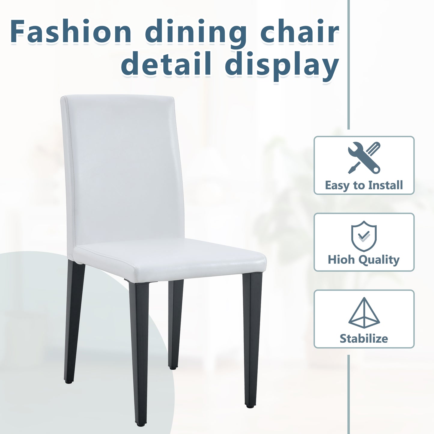 White Black Dining Chairs Set - 4 Modern Chairs 35.4" High