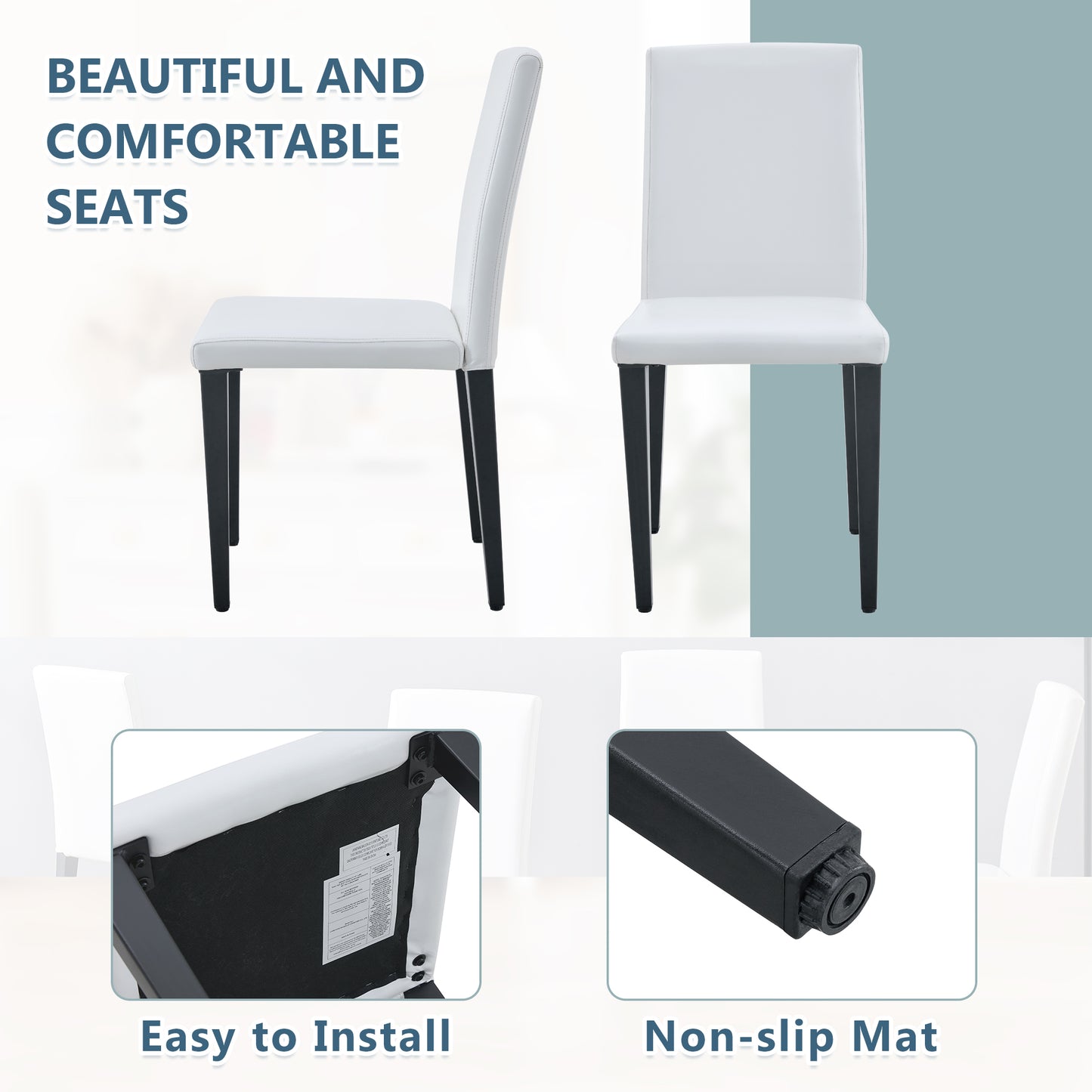 White Black Dining Chairs Set - 4 Modern Chairs 35.4" High