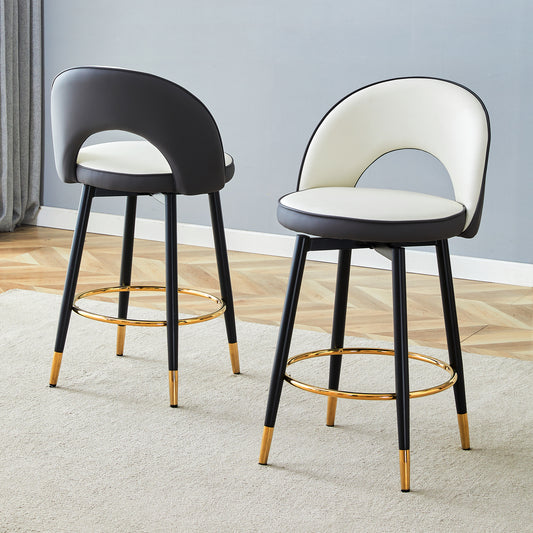 Dark Gray & White Bar Chairs - Set of 2 Rotating Dining Seats