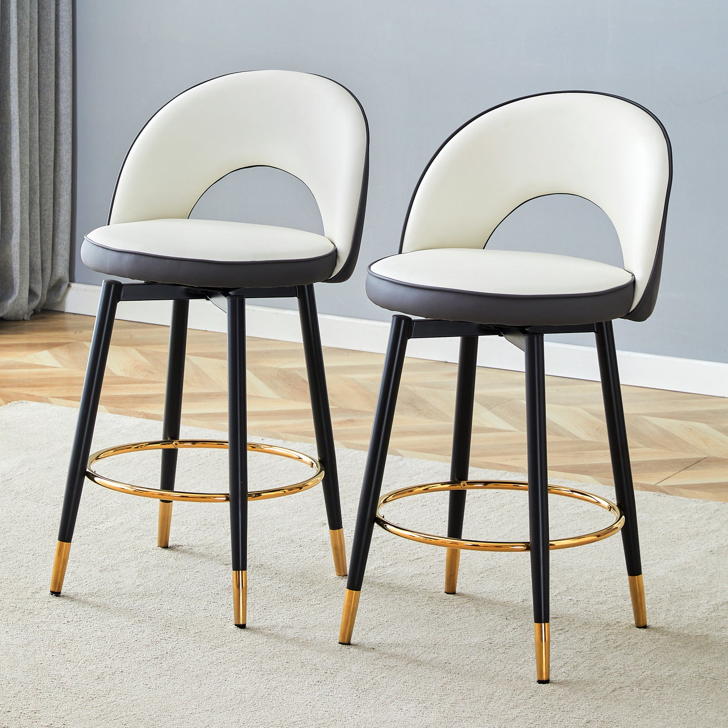 Dark Gray & White Bar Chairs - Set of 2 Rotating Dining Seats