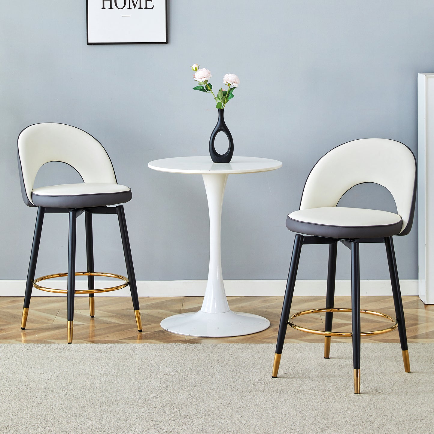 Dark Gray & White Bar Chairs - Set of 2 Rotating Dining Seats
