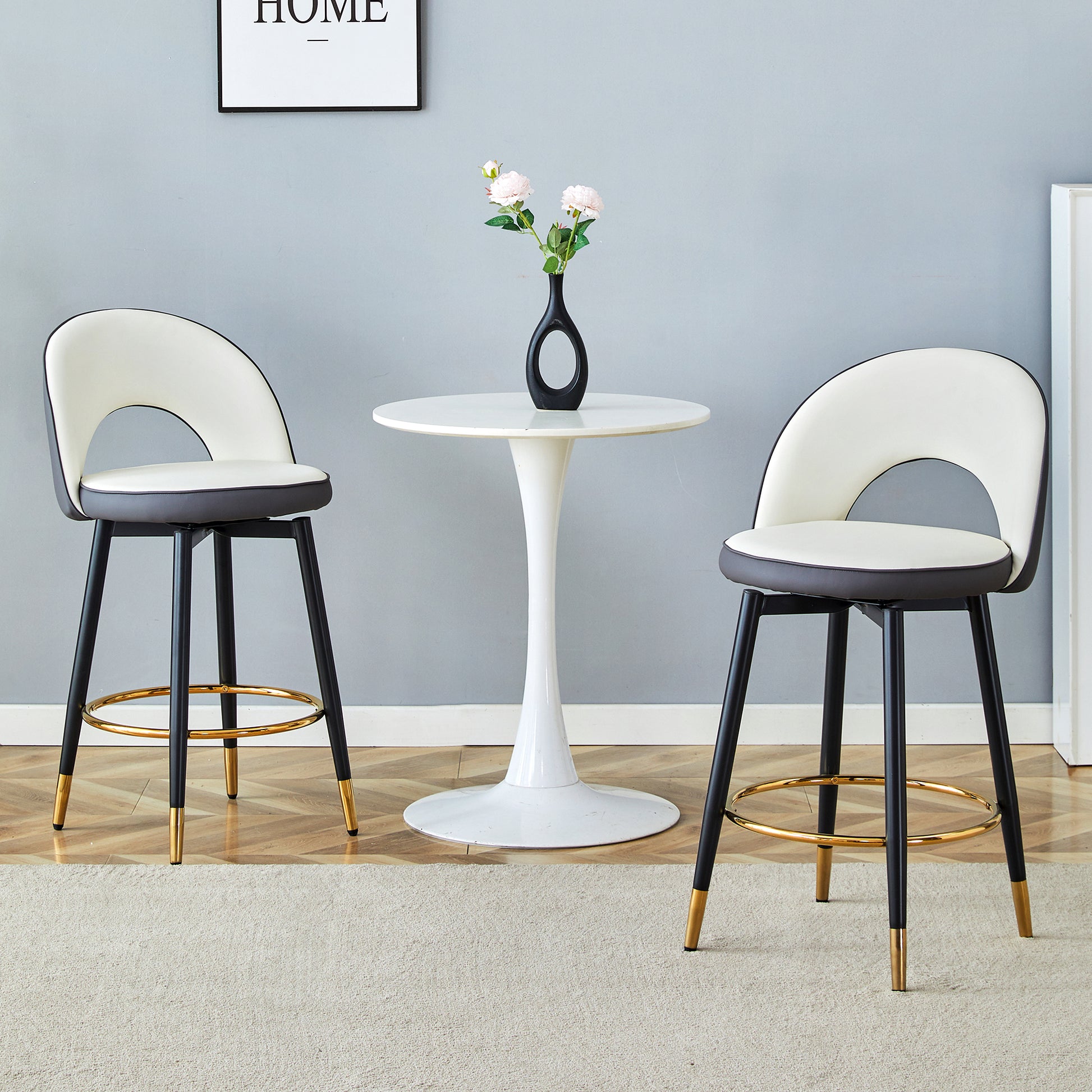 Dark Gray & White Bar Chairs - Set of 2 Rotating Dining Seats