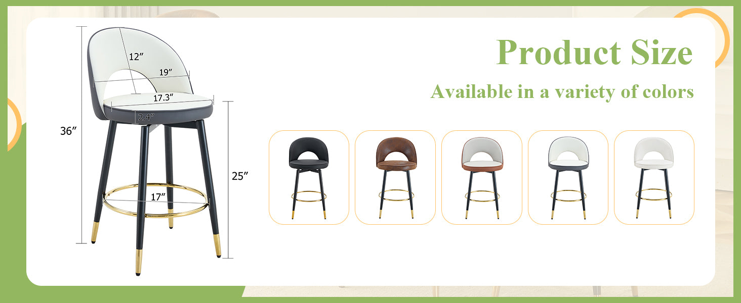 Dark Gray & White Bar Chairs - Set of 2 Rotating Dining Seats